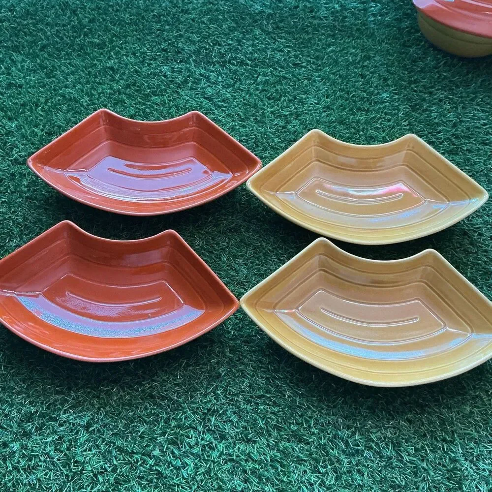 Vintage California Pottery 6 Pc Relish Serving Set Orange Brown CALIF USA MCM